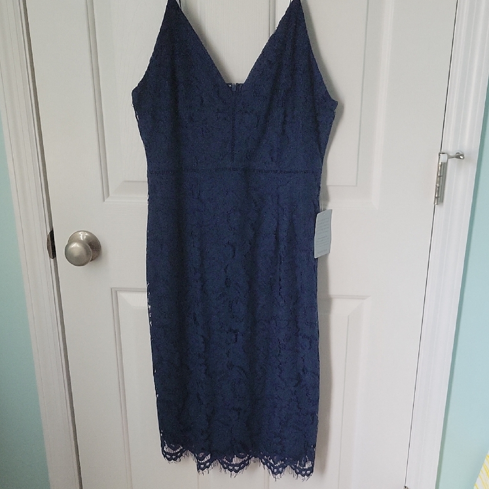 Astr Blue Sheath V-neck Midi Dress for Cocktail